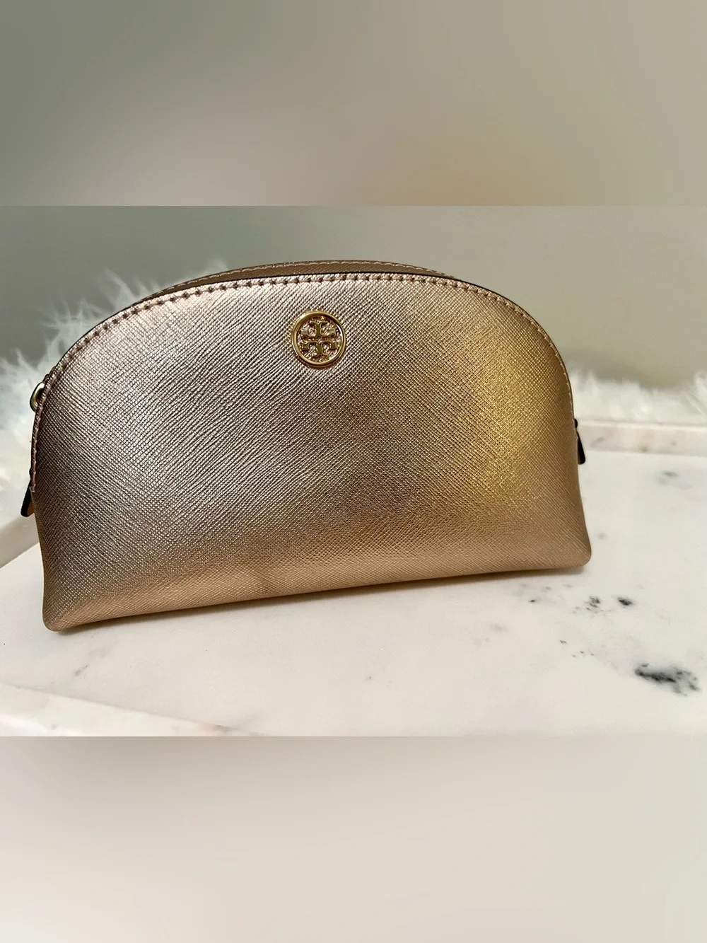 Tory Burch Robinson Small Rose Gold Cosmetic Pouch